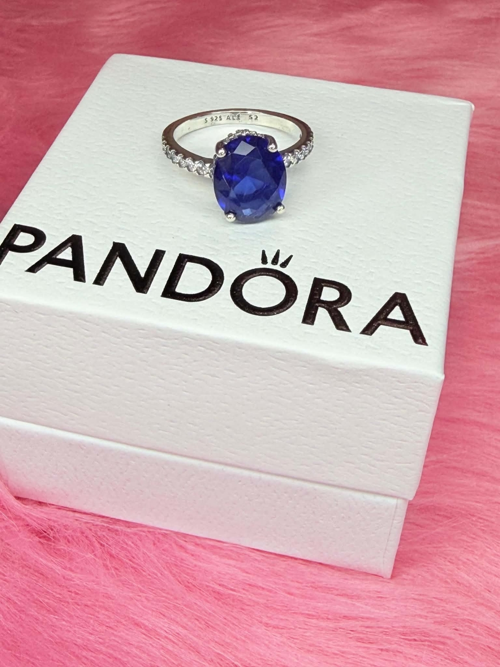 Pandora Sterling Silver Ring with Deep Blue Oval Stone